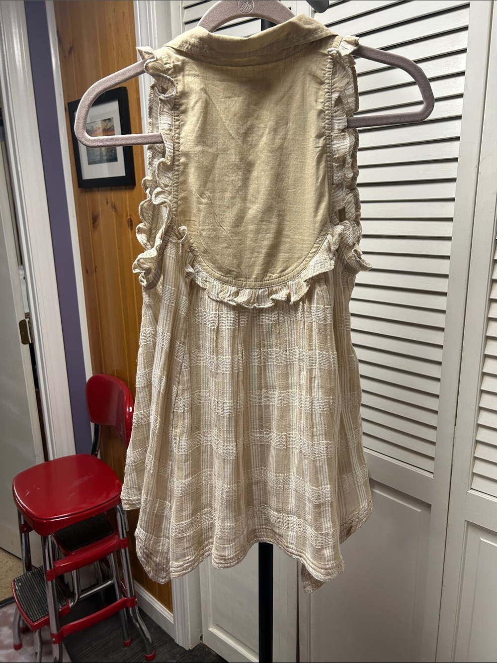 NWOT Pilcro Blue and White and khaki and whitePlaid Ruffle Blouse - Picture 10 of 10